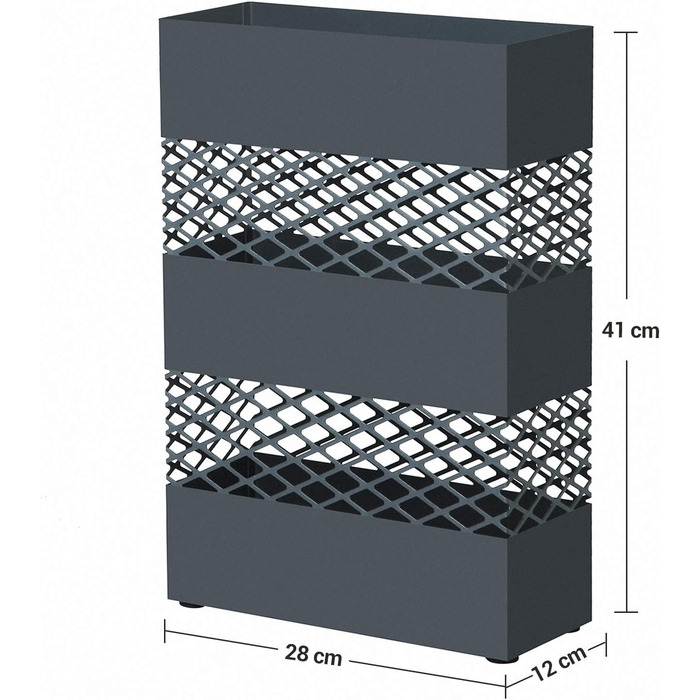 Підставка для парасольок SONGMICS з металу, прямокутна підставка для парасольок, 28 х 12 х 41 см, з піддоном для крапель води, конструкція сітки, антрацит LUC02AG