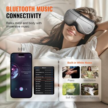 Масажер для очей VEVOR з гарячою компресою, 5 режимів, Bluetooth-музика, 180° складна маска для догляду за очима, сірий