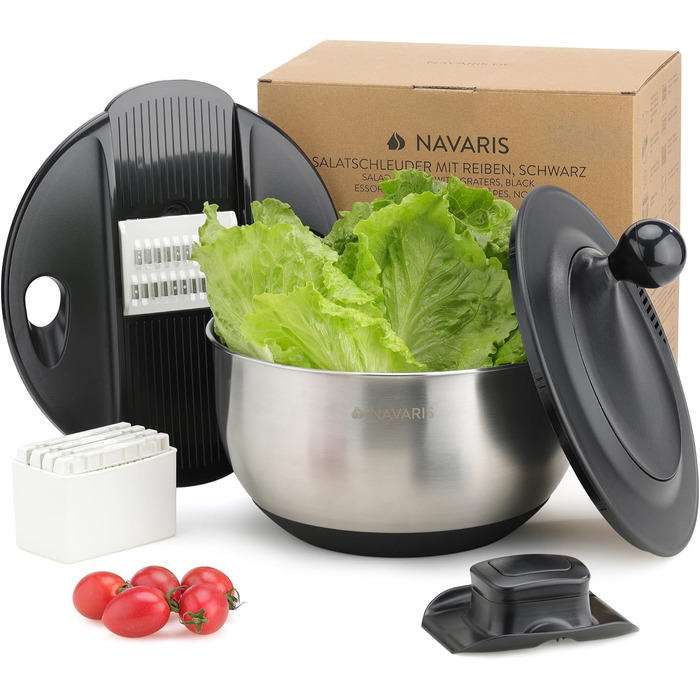 Salatschleuder Navaris з нержавіючої сталі: сушарка для салату з кришкою та ситом - сушарка для салатів