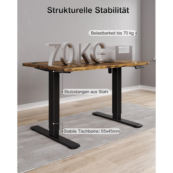 Дитячий стіл Airfish з регулюванням висоти 80x60 см, електричний, з функцією пам'яті. Стол для дому/офісу, стоячи/сидячи. Колір: Коричневий.