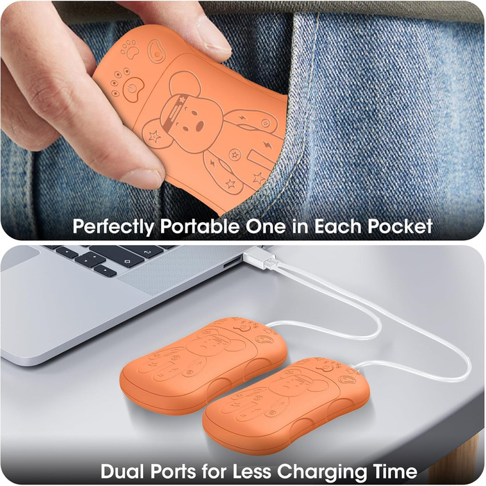 Електричні грілки для рук 2 шт. 6000 mAh, перезаряджувані, для кемпінгу, на вулицю, подарунок для чоловіків, жінок, дітей (Помаранчевий)