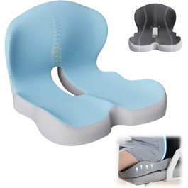Ортопедична подушка для спини та сидіння з memory foam, ергономічна, з підтримкою попереку, для офісних та автомобільних крісел (Блакитний)