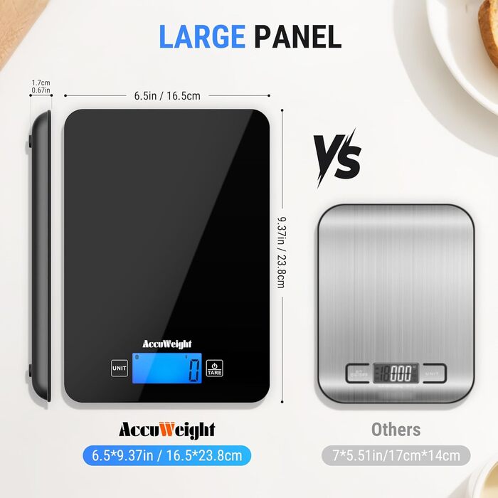 Кухонні ваги ACCUWEIGHT з Bluetooth та підрахунком калорій (4 батарейки) – цифрова вага для їжі до 5 кг з LCD дисплеєм, підходить для приготування їжі та схуднення CK780