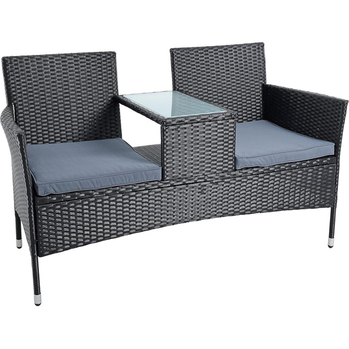 Садові меблі ESTEXO з ротангу (поліротанг) для двох осіб: лавка, комплект для відпочинку на балкон/терасу, чорний колір