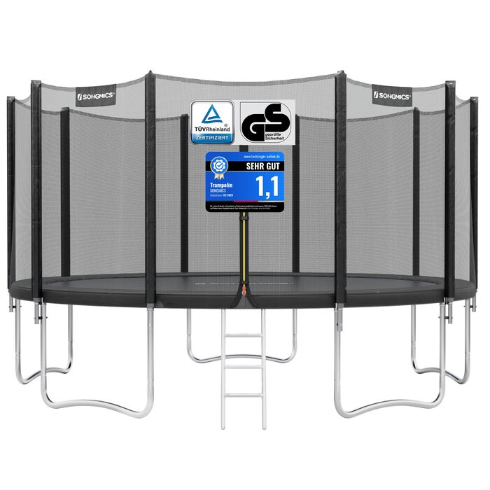 Батут SONGMICS вуличний Ø427 см з захисною сіткою, драбиною та м'якими стійками, чорний