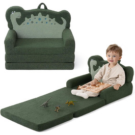Дитяча крісло-диван Blissful Diary Kindercouch 2-в-1 з динозаврами, зручне, темно-зелене