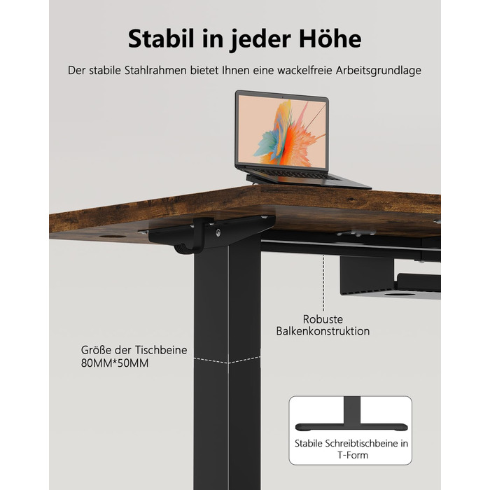 Регульований стіл Flamaker: електричний, з пам'яттю, для офісу, 140x70 см, коричневий (Vintage Braun)
