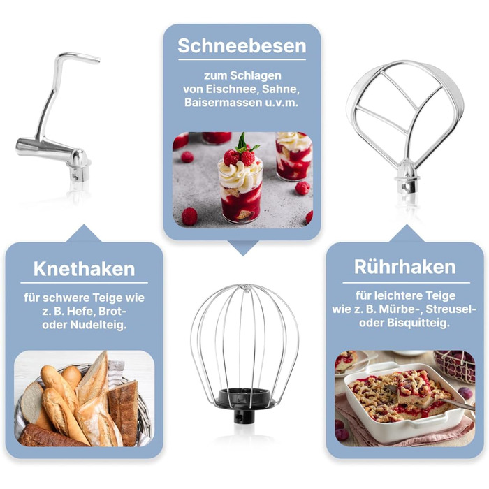 Кухонна машина Clatronic KM 3711 (Блакитна) 1100 Вт, 5л, з гаками для тіста та міксером | Кухонний комбайн для тіста та міксера