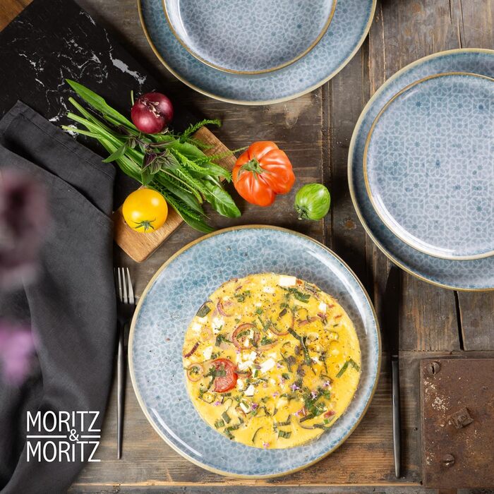 Набір посуду Moritz & Moritz TERRA 18-tlg для 6 осіб: 6 тарілок, 6 десертних тарілок, 6 салатників, блакитний, порцеляна