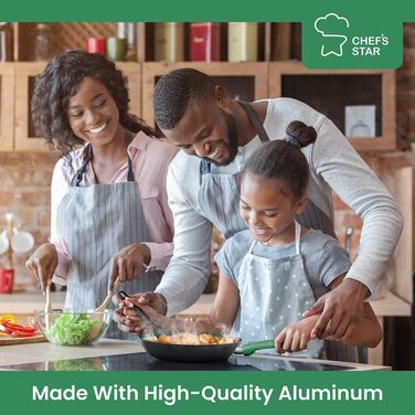 Набір каструль та сковорідок Chef's Star, 11 предметів, антипригарне покриття, алюміній, зелений