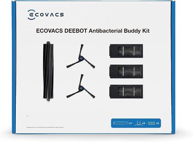 Змінний комплект для робота-пилососа ECOVACS DEEBOT X2 Omni, гумова основна щітка, 2 комплекти чорних бічних щіток, 3-кратний антибактеріальний фільтр тонкого пилу, DKT060099, 26522280 мм