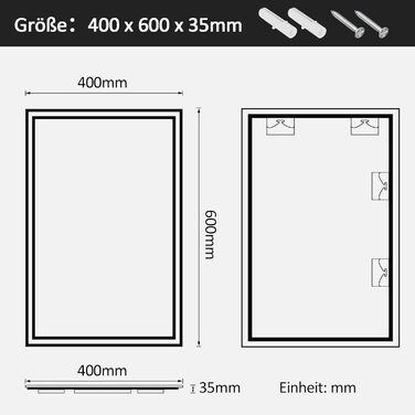 LED дзеркало для ванної кімнати Boromal 40x60 см з підсвічуванням та вимикачем, 6500K, холодний білий світ
