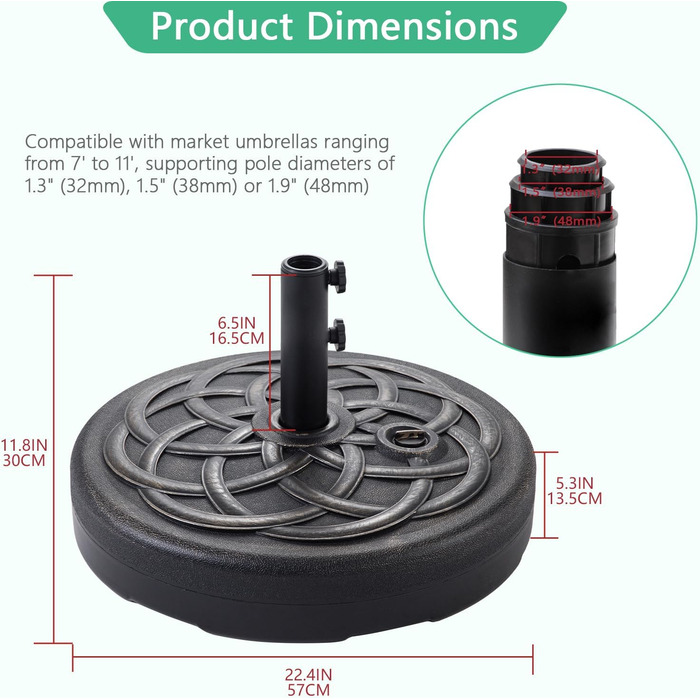 Підставка для парасольки Helios&Hestia Robuster, пластикова, заповнюється водою/піском, для вулиці, 31,8 кг, бронза