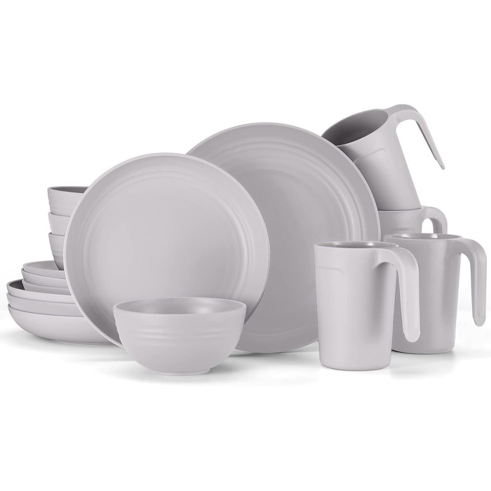 Набір посуду Odoland для кемпінгу на 4 особи, 17 предметів, сірий: тарілки, миски, чашки