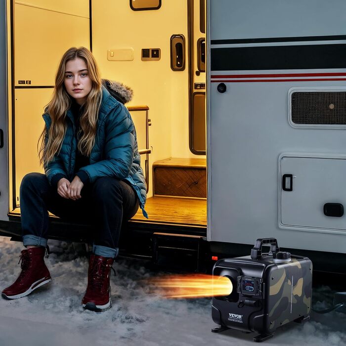 VEVOR 8 кВт дизельна піч опалення 12/24 В з Bluetooth, пультом дистанційного керування та CO-датчиком, швидко нагрівається, портативна, горизонтальна, маскувальна