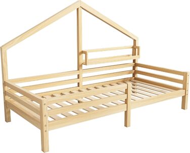 Ліжко дитяче Merax 90x200 см з бортиками, з ящиками та полицею, біле. Стабільне дерев'яне ліжко-будиночок з ламелями. Ігрове ліжко для хлопчиків та дівчаток.