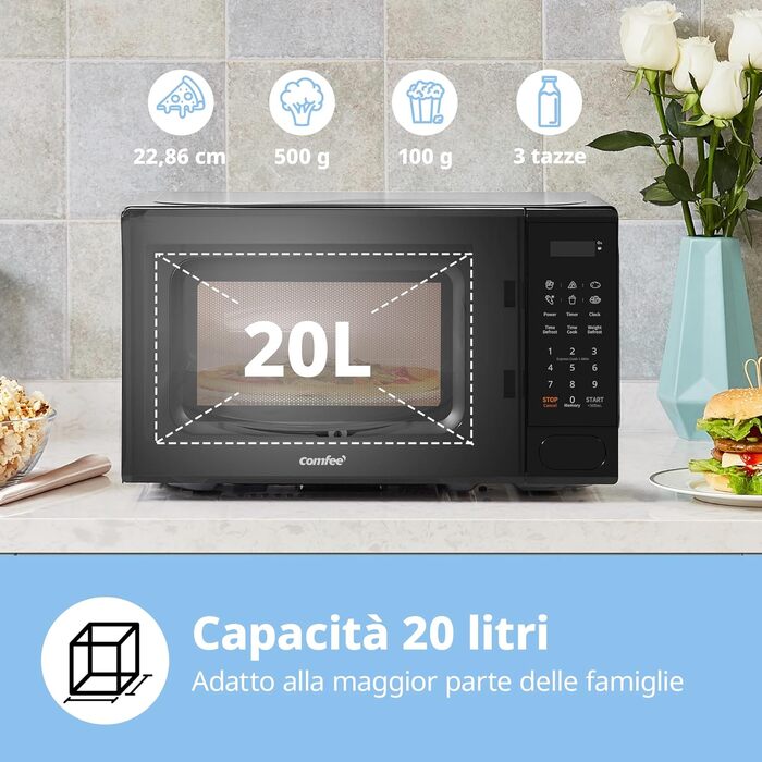 Мікрохвильова піч Comfee CM-E202CC(BK) 20 л, 700 Вт, 6 автоматичних програм, розморожування, чорна