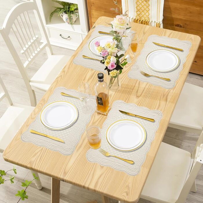 Набори підставки під тарілки MABOZOO, 6 шт, 100% бавовна, миючі, для кухні та обіднього столу, прямокутні, льон