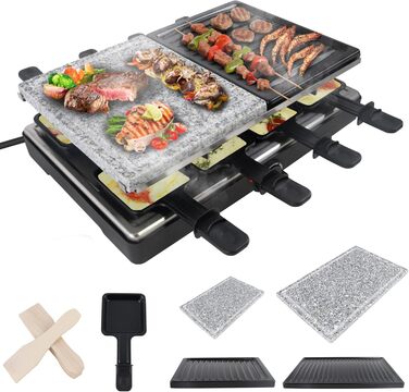 Електричний набір для раклет SUBTLETY на 8 осіб з гранітною гриль-плитою та антипригарним покриттям