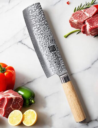 Японський ніж Сантоку 18 см з VG-10 сталі Дамаск, професійний кухонний ніж, ідеальний для дому та як подарунок (18 см Накірі)