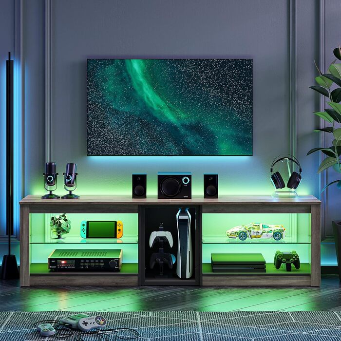 ТВ-тумба Bestier для телевізорів до 65 дюймів, 160x35x52 см з RGB-підсвічуванням та органайзером для кабелів, сірий колір