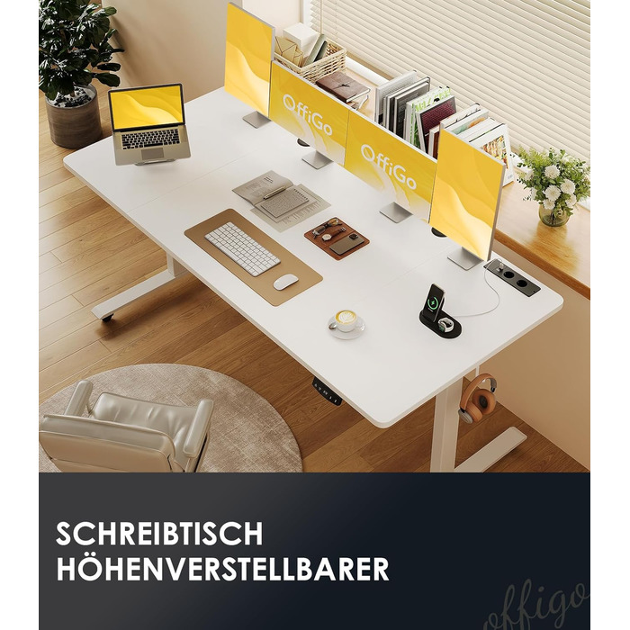 Електричний регульований стіл OffiGo 180x70 см, білий: стіл для офісу та дому з USB та 2 функціями пам'яті