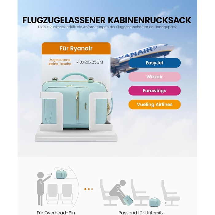 Рюкзак LOVEVOOK для ручної поклажі Ryanair (40x20x25 см) – чорний (м'ятний), для ноутбука 13.3