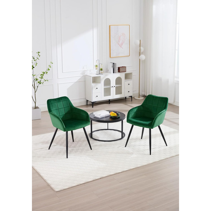 Крісла для їдальні WOLTU, крісла для кухні, м'які крісла з підлокітниками, 8 шт., темно-зелений, з велюровою оббивкою та металевими ніжками