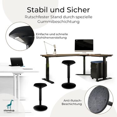 Регульований пуф Standup.Today Ella (білий/зелений) – висота 55-80 см – ергономічний пуф для офісу та дому – пуф з ефектом гойдання – пуф для робочого столу