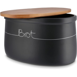 Контейнер для зберігання KHG, кераміка, сірий антрацит з дерев'яним кришкою, 4 кг, круглий, з маркуванням, 28 см (висота) & 21,5 см (висота), для хліба