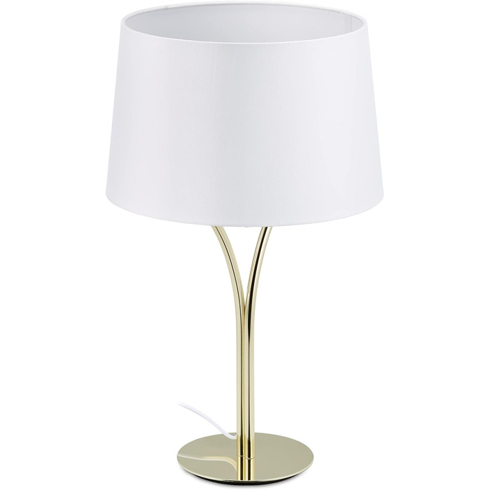 Настільна лампа Relaxdays Vintage, з тканинним абажуром і металевою основою, HxD 49x30 см, приліжкова лампа, E27, спальня, білий/золотий