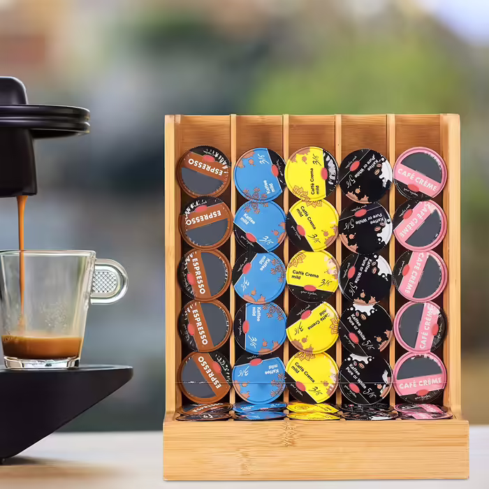 Підставка для капсул Cafissimo Relaxdays, диспенсер з бамбука та акрилу, 29 см