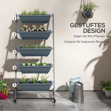 Сходинка для рослин / Квіткова сходинка / Полиця для рослин, стельова, стійка до погодних умов, 65 x 67 x 145 см, сірий + чорний