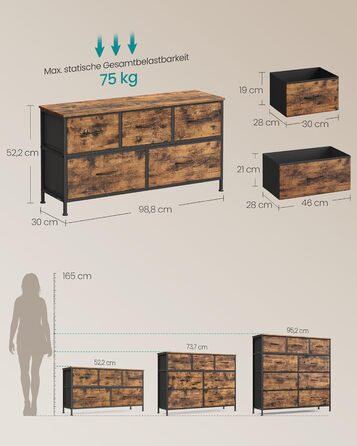 SONGMICS Комод з 7 висувних ящиків, шафа для зберігання, сталь, MDF, фліс, для спальні, коридору, вітальні, кольори: білий, коричневий, чорний (LGS323WH01)