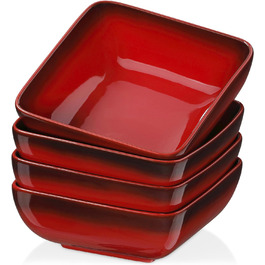 Вечеря LOVECASA, набір з 4 квадратних керамічних мисок, миски з пластівцями, миски для супу, десертна миска, набір мисок для 4 осіб, 800 мл, червона миска з 4 частин (800 мл)