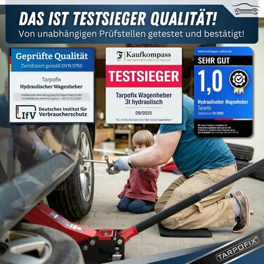 Гідравлічний домкрат Tarpofix® для легкових авто та SUV (3т, 85-475мм), низькопрофільний, подвійний циліндр, червоний