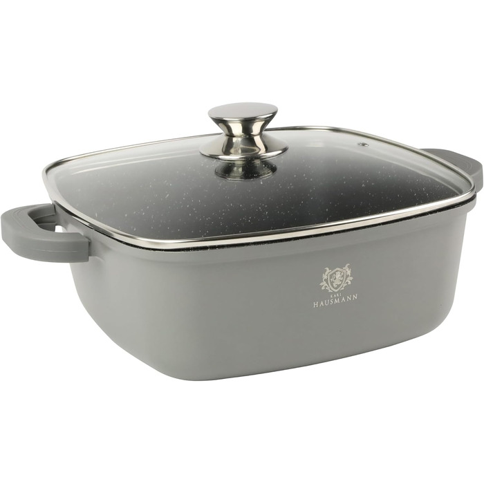 Каструля з антипригарним покриттям 10 літрів з кришкою, діаметр 28 см, з алюмінієвого лиття, для всіх типів плит (включно з індукцією), сіра. Ідеально підходить для супу, тушкування, приготування великих порцій.