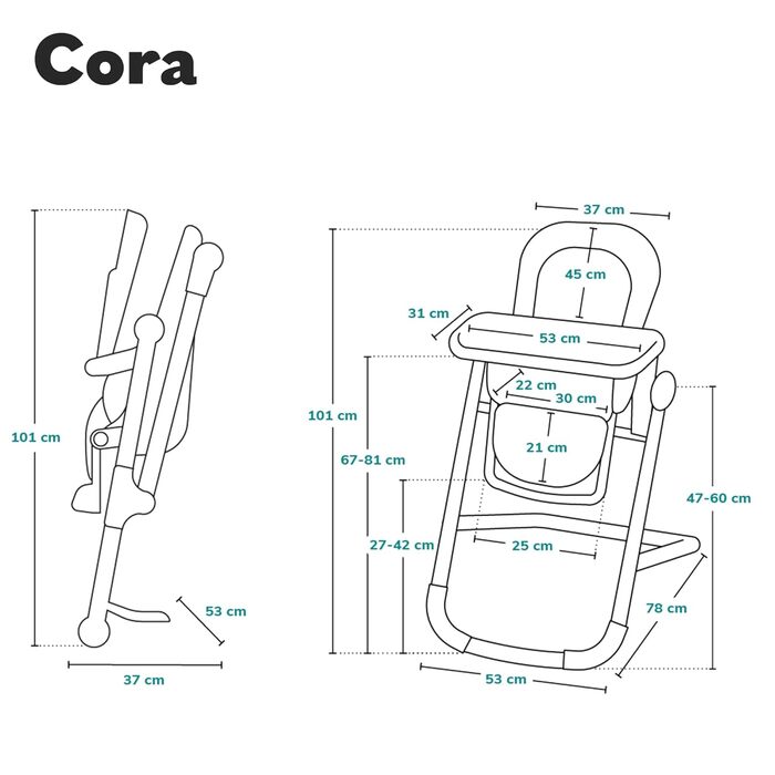 Дитячий стільчик Lionelo Cora Plus 2 в 1, 6-36 місяців, до 15 кг, з регулюванням висоти та ігровим бруском (Блакитний)