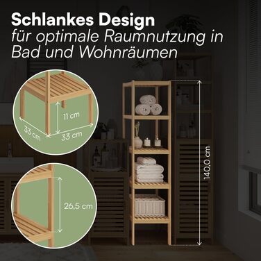 Бамбуковий шафка для ванної кімнати Bellamio Newa Badregal – 5 полиць, 140x33x33 см