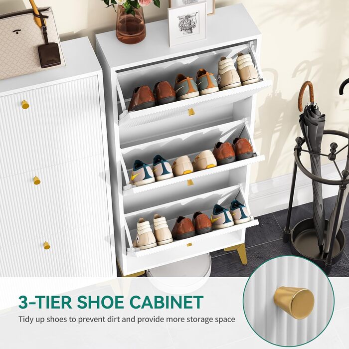 Шафа для взуття YITAHOME з 3 висувними ящиками, біла, вузька, з металевими ніжками, 20x50x118.5 см