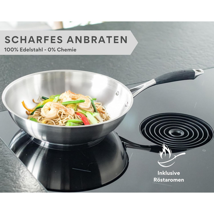 Набір сковорідок нержавіючої сталі Edelstein PURA 20, 24, 28 см – без покриття PTFE/PFOA, для індукції та всіх плит, для смаження з ароматом