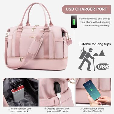 Спортивна сумка LOVEVOOK для подорожей, жіноча, 37L, рожева: Weekender, культ. сумка, відділення для взуття та мокрих речей