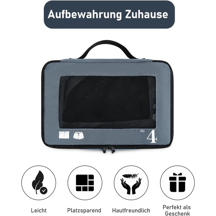 Набір органайзерів для подорожей ECOHUB (7 предметів) — органайзери для валізи та рюкзака з переробленого PET-пластику, сірі