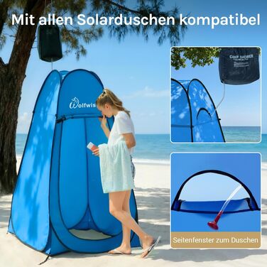 Складана душова кабіна-намет WolfWise для кемпінгу та переодягання, водонепроникний намет-туалет з UV-захистом, компактний та легкий (1,9м x 1м), синій