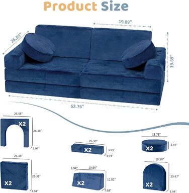 Модульне дитяче диван-конструктор 12 в 1 – сертифікат CPC, дитячий диван-трансформер, дитячий кушетка з міцних пінопластових подушок, ідеальний для дитячої кімнати