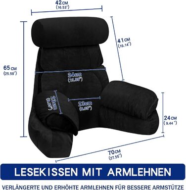 Підлогове крісло-мішок для читання з підлокітником, 67x30 см (65x23 см), чорний