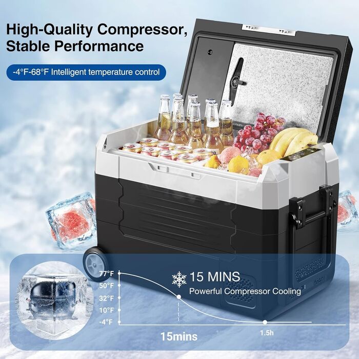 Кühlbox AAOBOSI Kompressor 45L з WiFi-керуванням, -20°C, 12/24/240V для авто, вантажівки, човна, кемпінгу