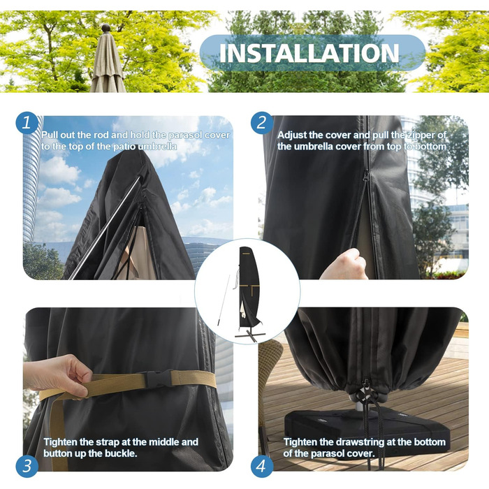 Захисний чохол для подвійного парасоля VANSHEIM, діаметр до 400 см. Водонепроникний, захист від УФ-променів. Підходить для парасолів-наметів з ніжкою. Розмір 460x270 см (220x45/70/50 см).