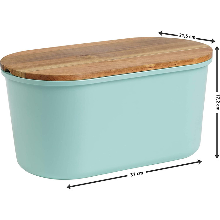 Коробка для хліба Fresh з натурального дерева, коробка для хліба з дерева акації / меламіну, 37 x 17 x 22 см (бірюзово-синій)