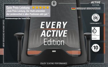 Офісне крісло Interstuhl Every Active Edition – регульована поперекова підтримка, комфортне та активне сидіння (зелений | чорний) (антрацит | помаранчевий)